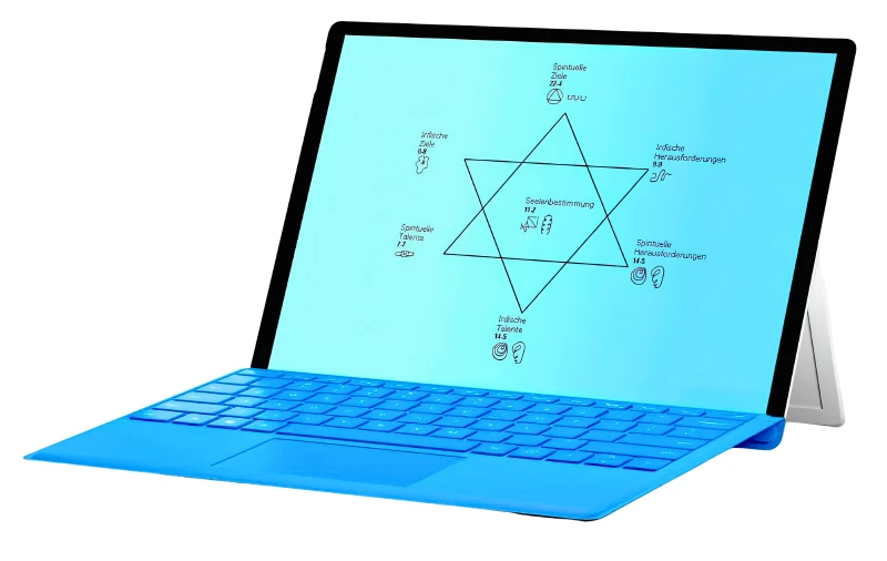 Seelenplan Seelenstern auf dem Laptop mit irdischen und spirituellen Talenten, Herausforderungen und Zielen